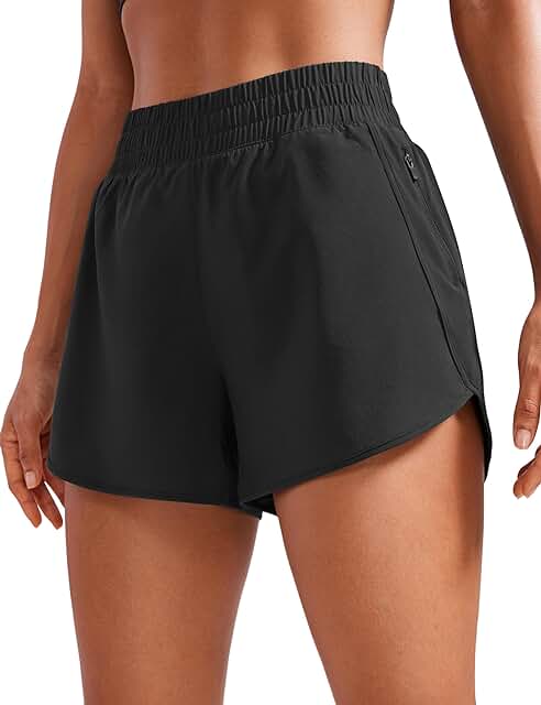 CRZ YOGA Women's High Waisted Running Shorts Mesh Liner - 3'' Dolphin Quick Dry Athletic Gym Track Workout Shorts Zip Pocket