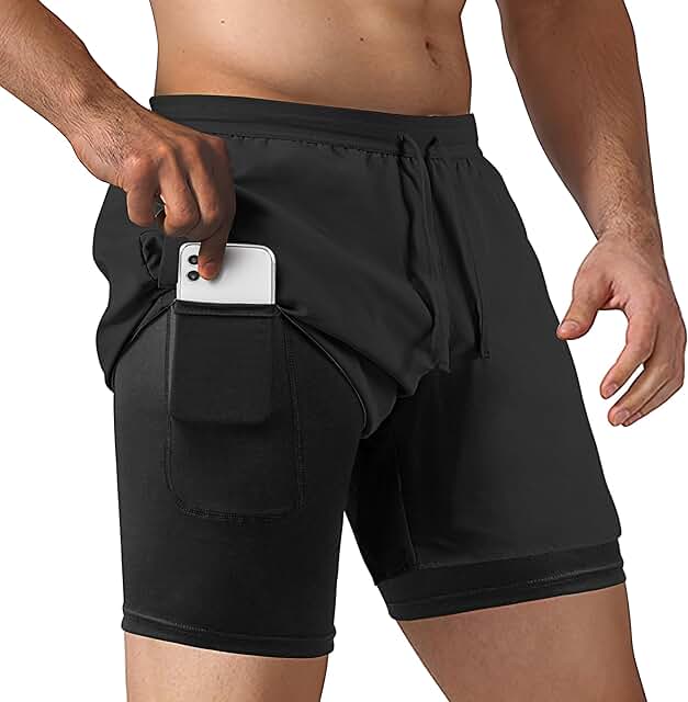 Men's 2 in 1 Running Shorts Workout Athletic Training Gym Outdoor Sports Shorts